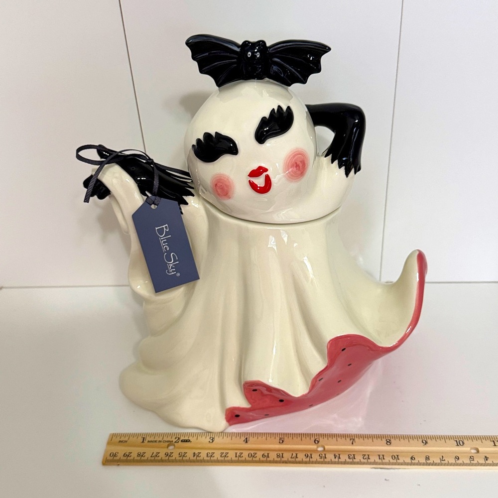 Blue Sky Glamorous Ghost Girl w/ Black Gloves and Bat Hat Large Canister Jar NWT - Picture 10 of 13